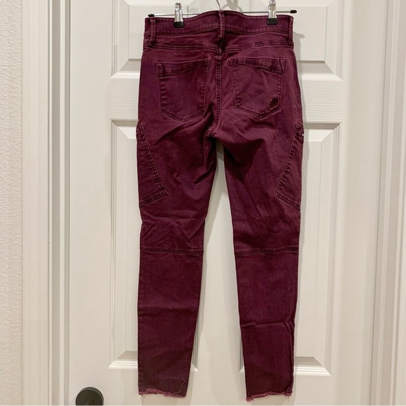 NWOT EXPRESS Maroon Lace-Up Corset Fly Denim Mid-Rise Ankle Leggings - Picture 3 of 8